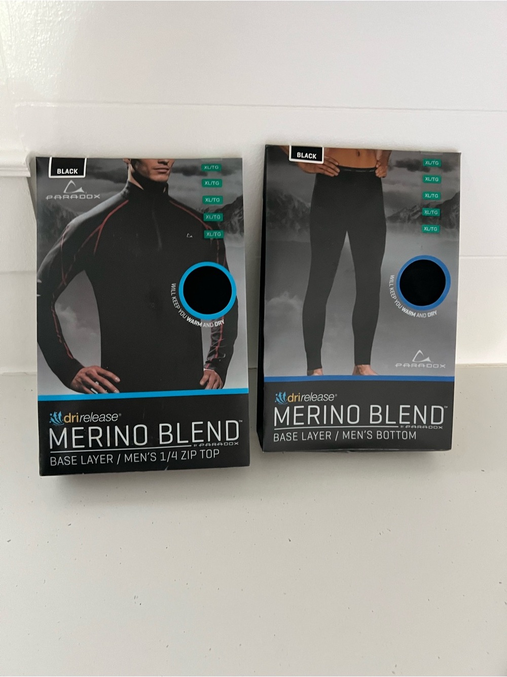 NWT Paradox Merino Blend Men's Base Layer Set - Black 1/4 zip top and bottom
